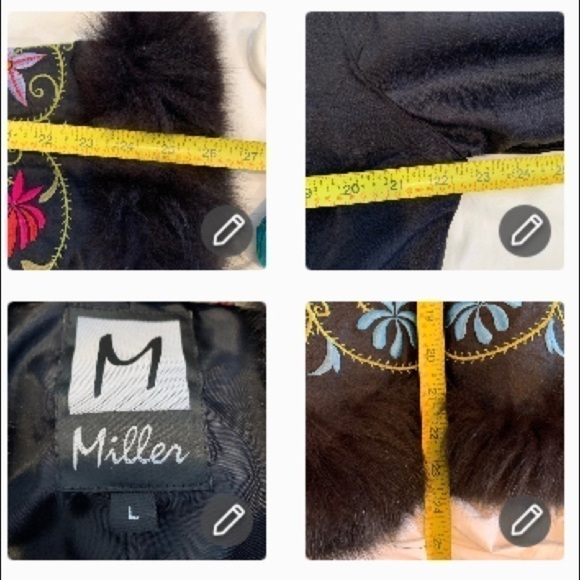 M. MILLER Black Silk Embroidered Boho Fur Collar & Cuff Evening Jacket.Size LG - Picture 8 of 11